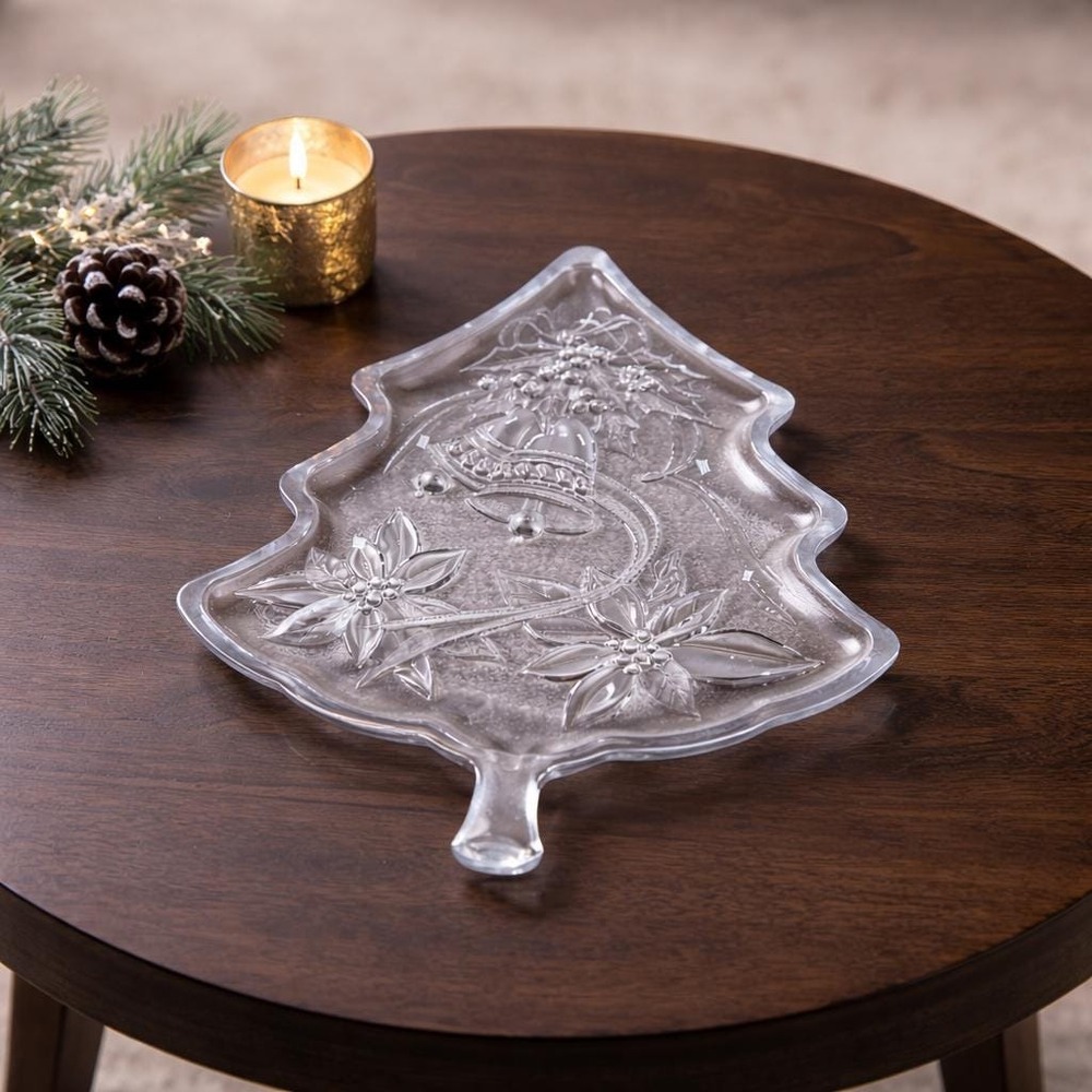 Vintage Soga Japan Frosted Glass Christmas Tree Serving Plate 8x6.5